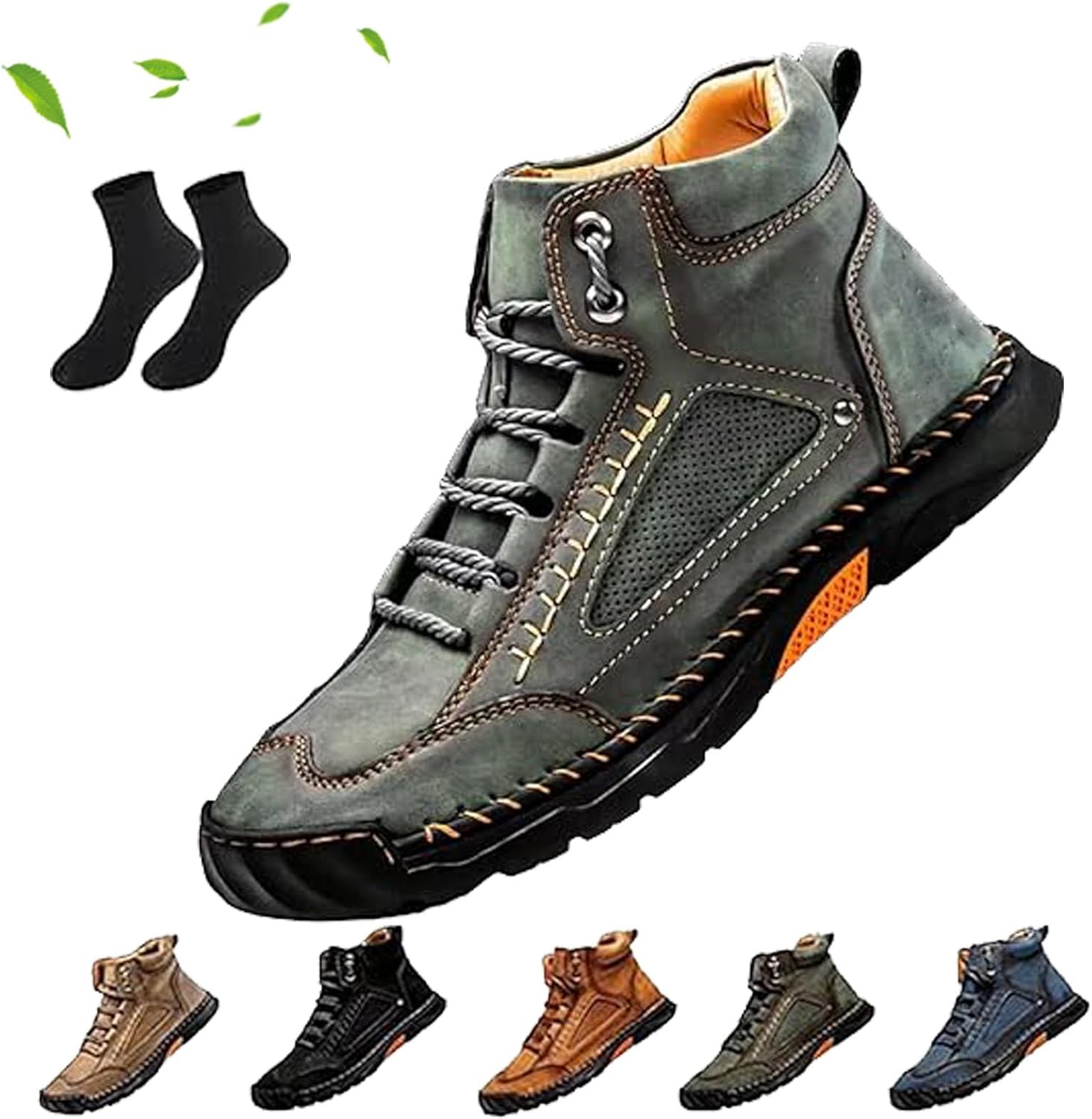 

Комфортные мужские кожаные ботинки ручной работы, мужские ботинки, поддержка свода стопы Generic, зеленый