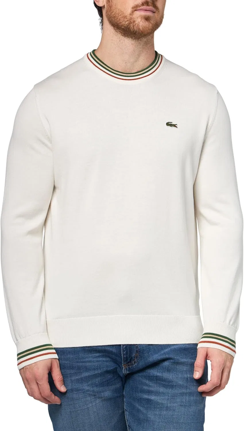 Мужской полосатый хлопковый трикотажный свитер Lacoste
