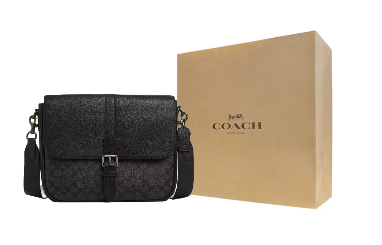 

COACH Кожаный наплечный рюкзак Warner Crossbody Tubas мужской угольный и черный