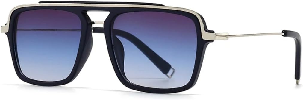 

Ретро солнцезащитные очки с двойной перемычкой для женщин и мужчин, защита от УФ-излучения UV400, градиентный дизайн, полуметаллический корпус TVTBBVV, Black Purple Blue