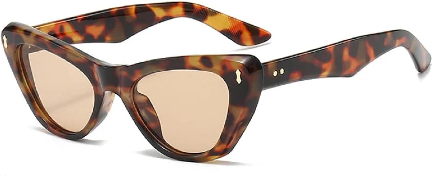 

Мужские солнцезащитные очки «кошачий глаз» в стиле ретро с заклепками, оранжево-голубые оттенки, защита от УФ-излучения UV400, модные женские солнцезащитные очки WNCKSQ, Leopard Champagne