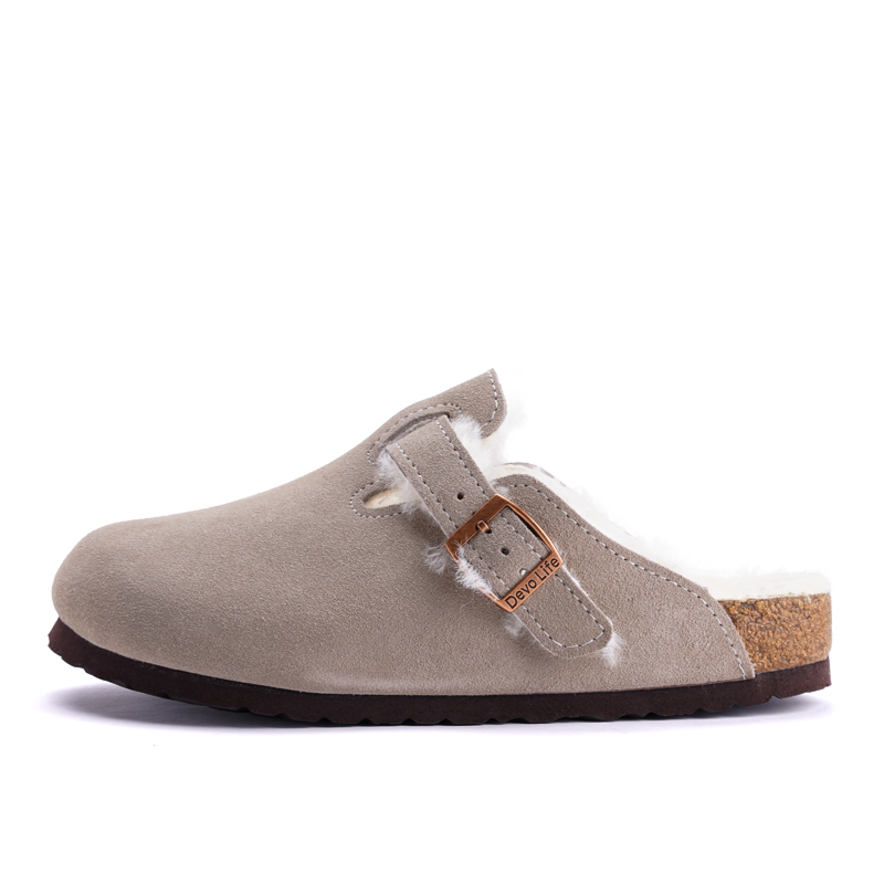

Devo Life Унисекс тапочки с закрытым носком - серый замш и белый мех, цвет Gray Suede+White Fur