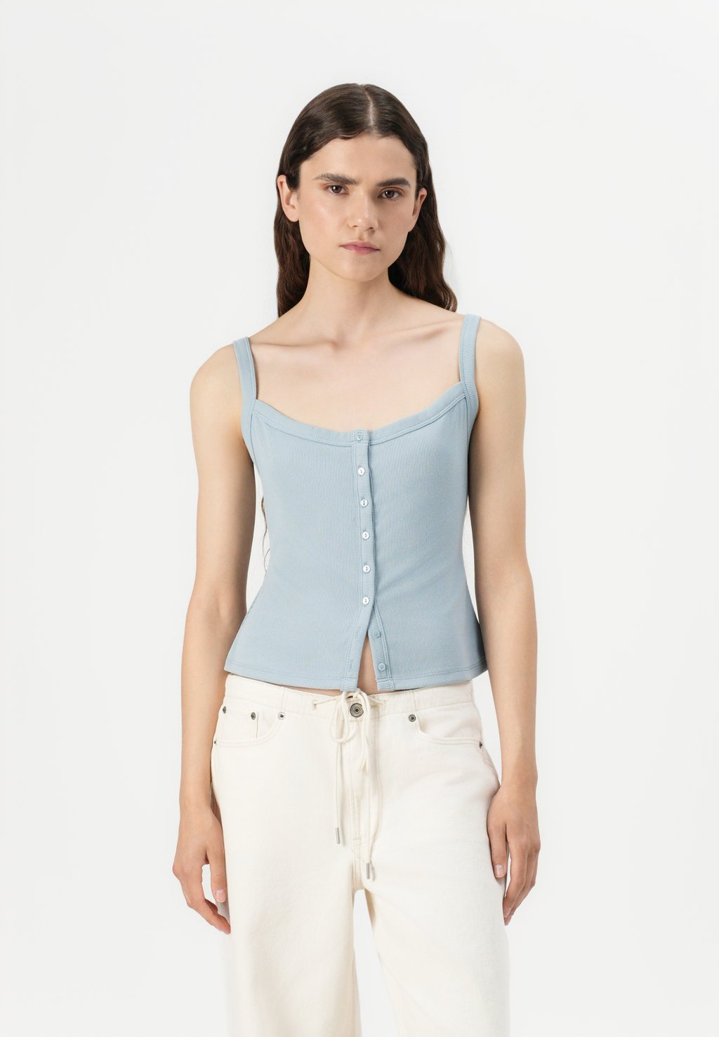 

Топ BARE POWDERED BUTTON THROUGH BOY TANK Abercrombie & Fitch, темно-синий