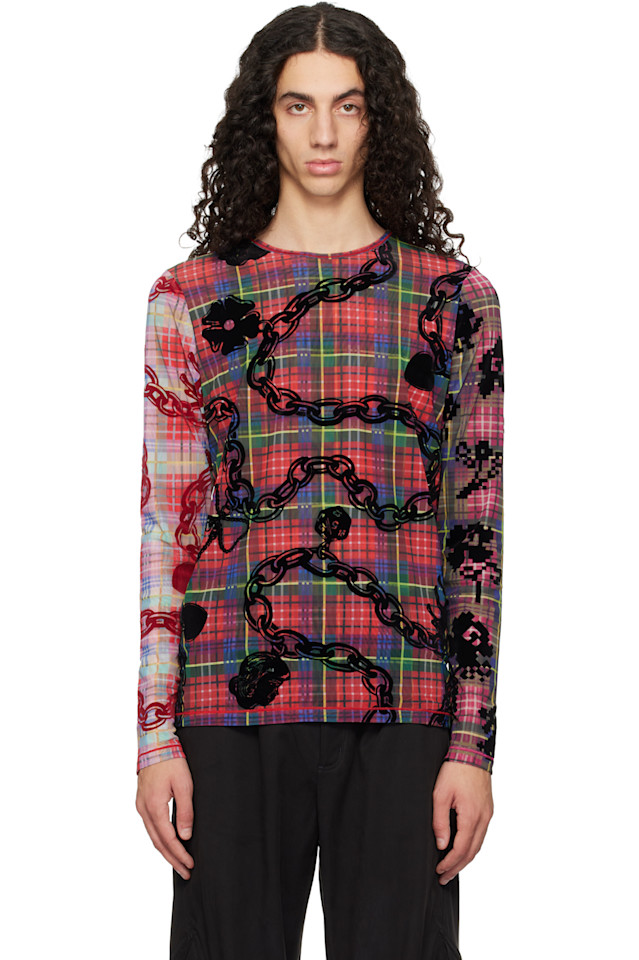 

Chopova Lowena Футболка с бархатистой сеткой и цепочкой в красном цвете