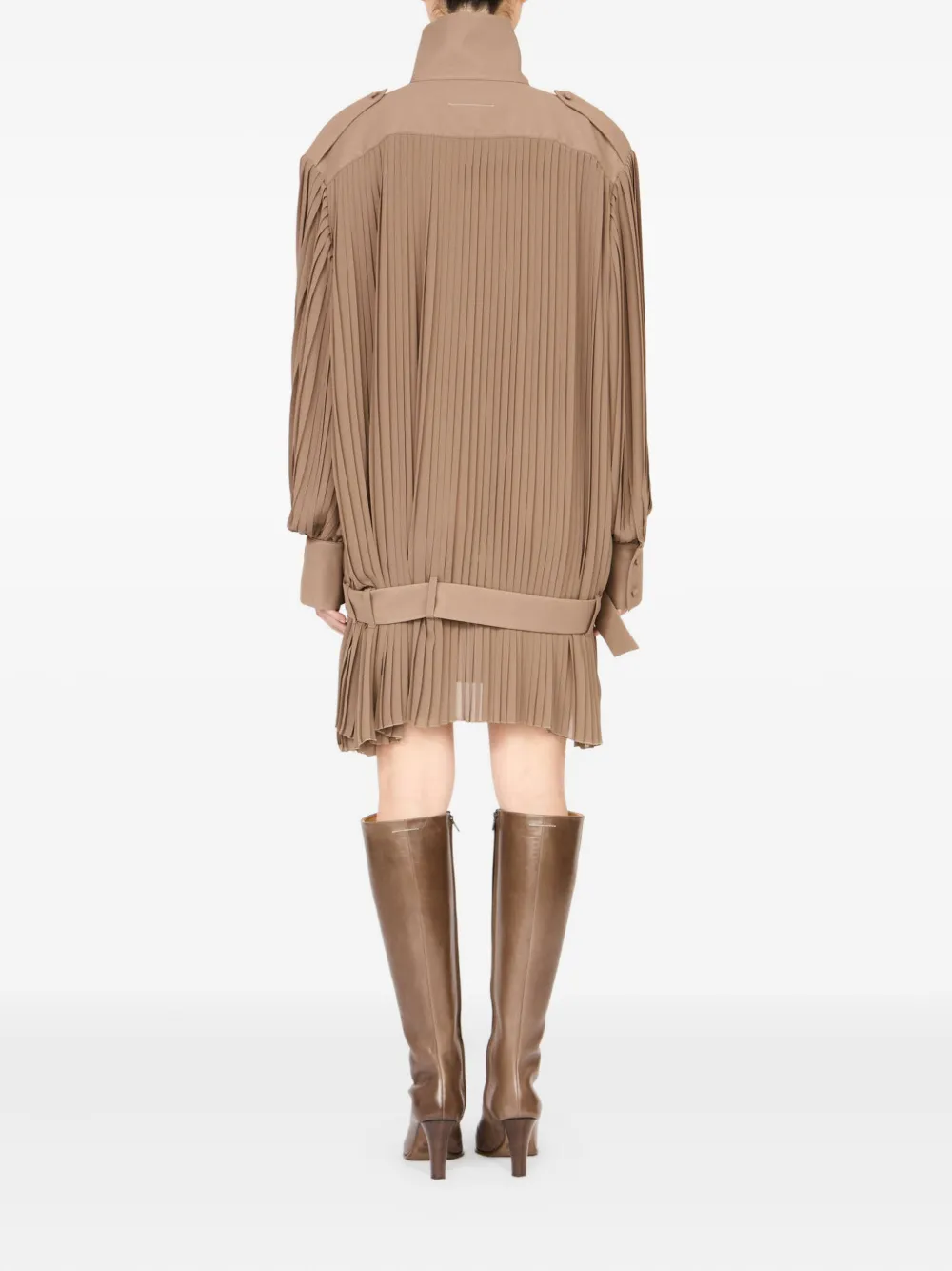 Плиссированное платье с высоким воротником MM6 Maison Margiela, нейтральный — фото 4