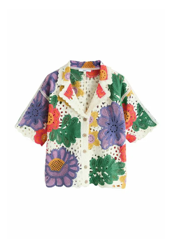 Блузка с короткими рукавами, открытым воротником и пуговицами. Next, Multi Bright Floral