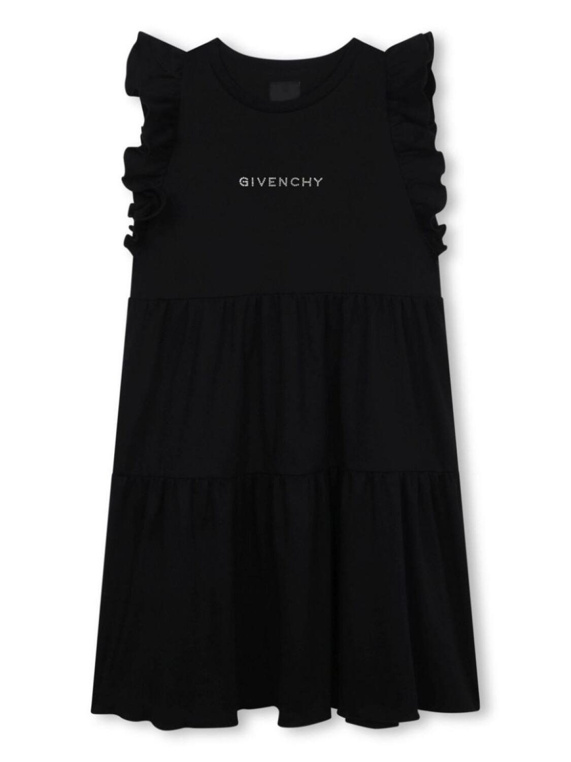 

Givenchy Kids ярусное платье с логотипом и стразами, черный