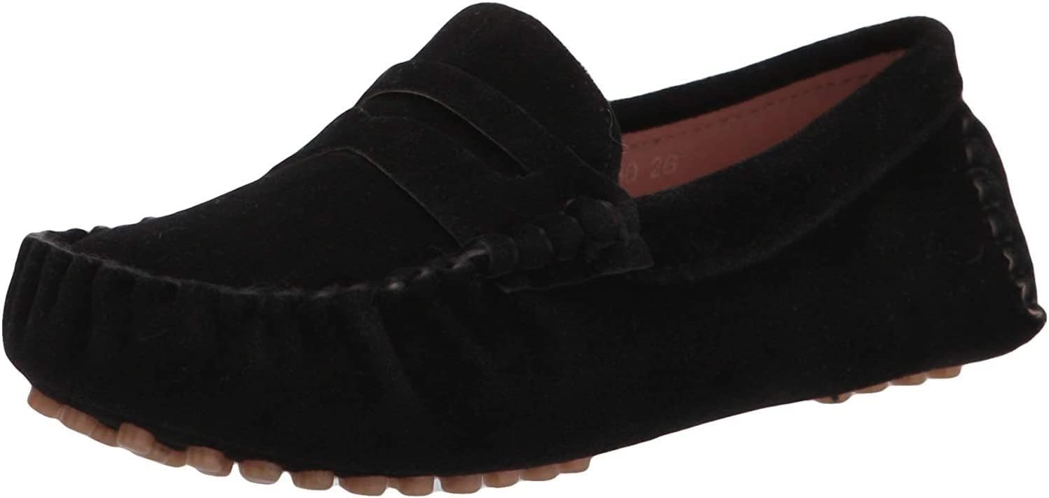 

Детские мокасины Battle Men Penny Loafers с квадратным носком, прострочкой, из искусственной замши, черный