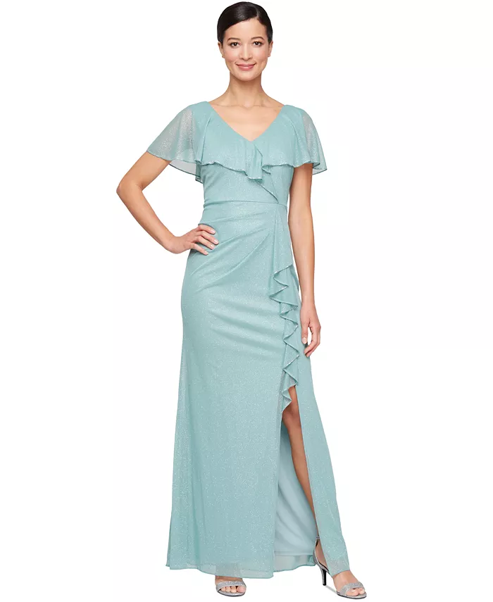 

Маленькое платье с рюшами и расклешенными рукавами SL Fashions, зеленый