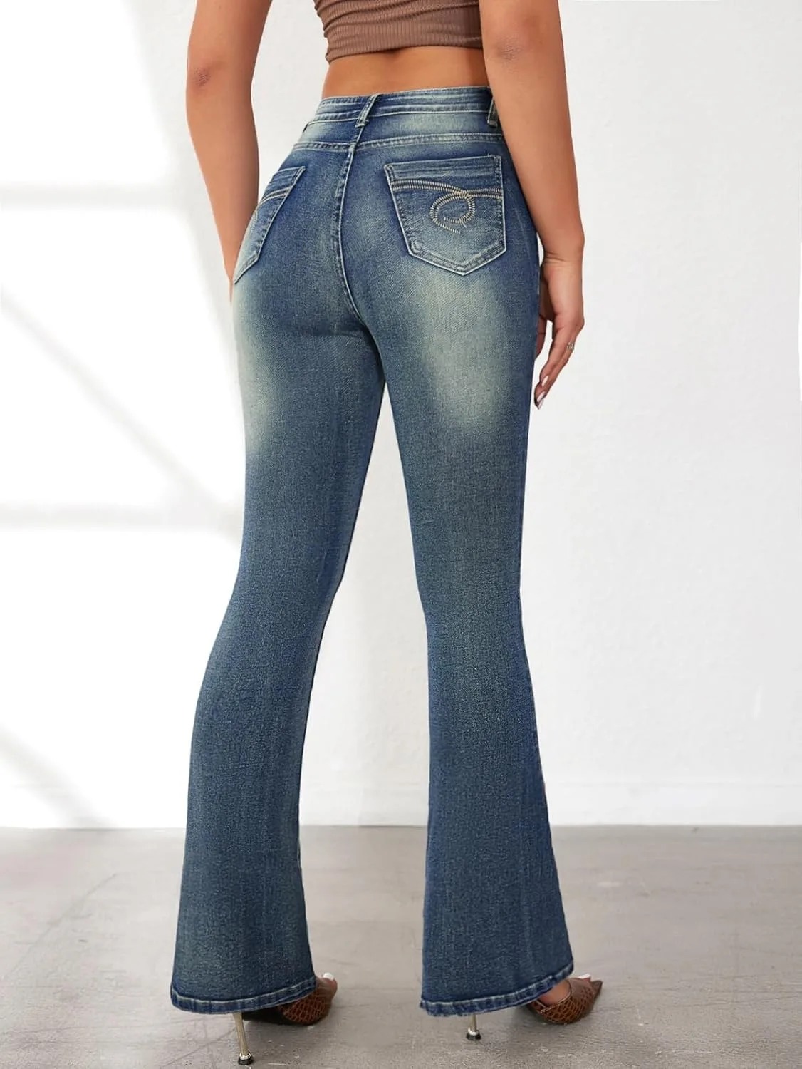 Женские джинсы с расклешенным низом High Waist Stretchy Skinny Wide Leg Flare — фото 3