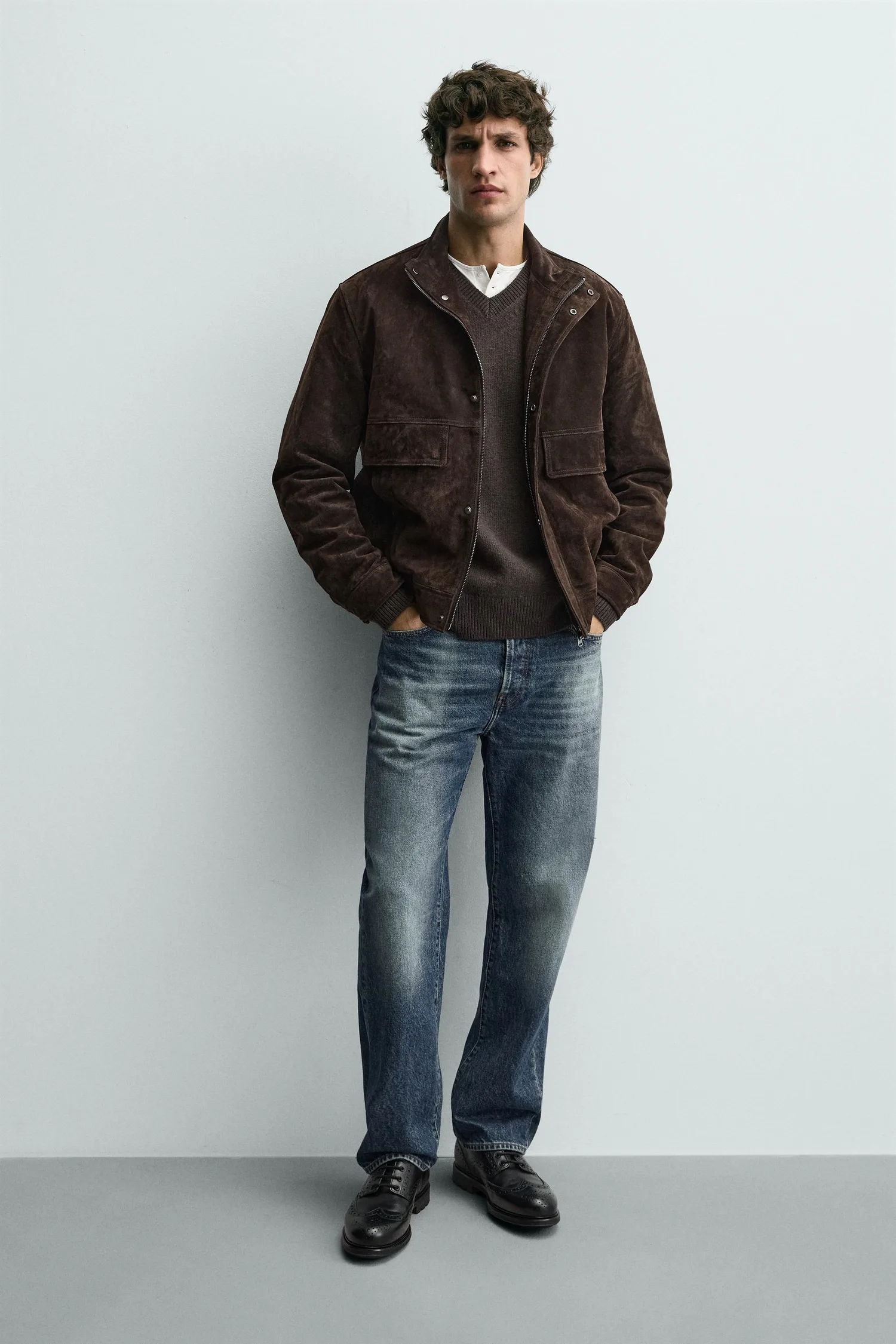Туфли leather brogues Zara, черный — фото 2
