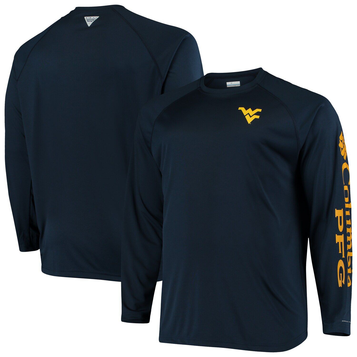 

Мужская футболка Columbia Navy West Virginia Mountaineers Big & Tall Terminal Tackle с длинными рукавами и омни-оттенком