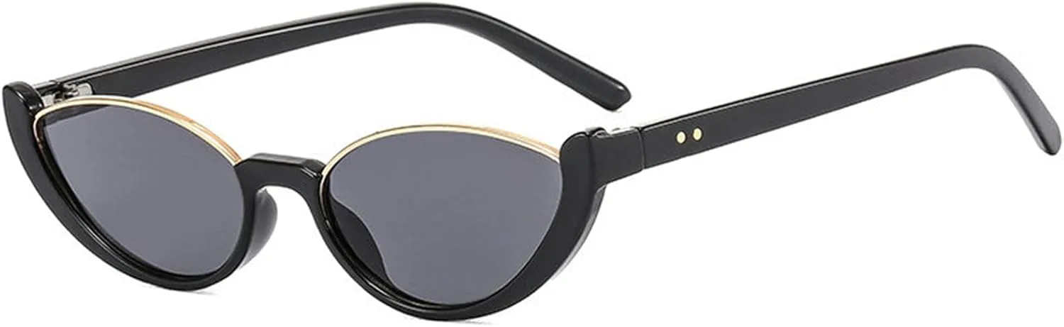 

Солнцезащитные очки Willochra в маленькой оправе «кошачий глаз» для женщин, винтажные солнцезащитные очки с заклепками, модные женские очки в стиле ретро F27, Black