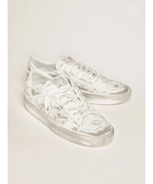 Мужские кроссовки Golden Goose Stardan белые кожаные с эффектом потертости — фото 2