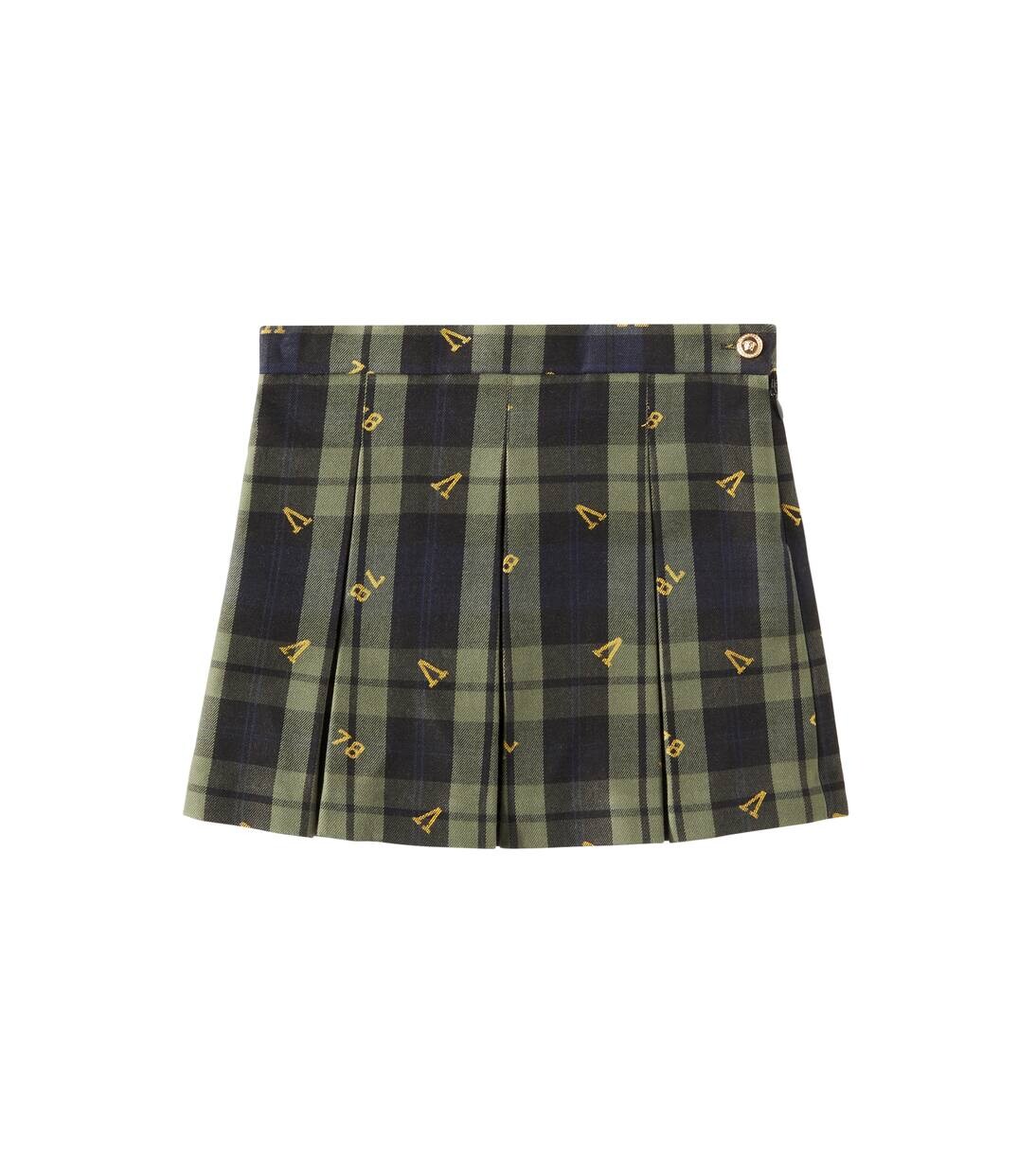 

Юбка из плиссированного хлопкового жаккарда в клетку «тартан» Versace Kids, цвет verde+nero+ocra+blue