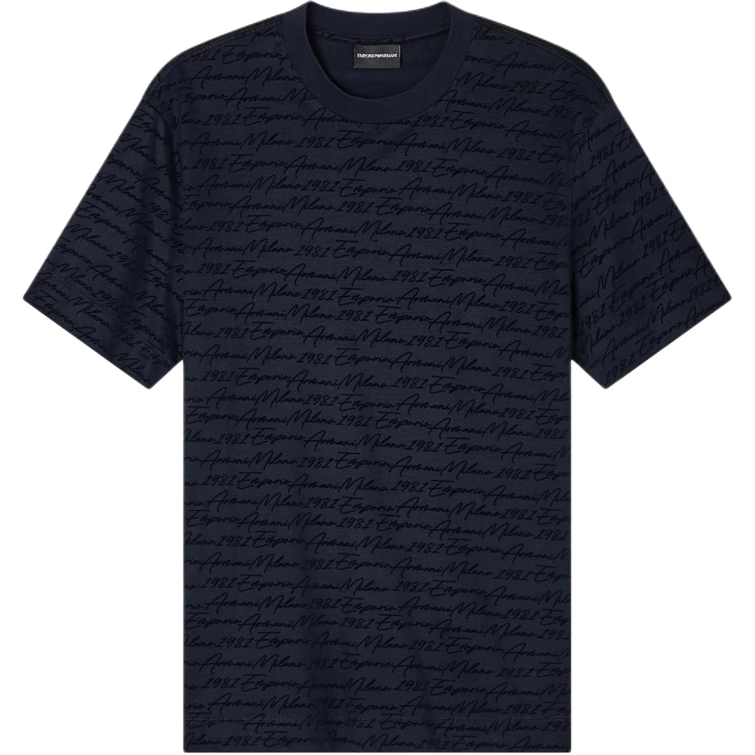 Футболка из джерси с велюровым принтом All-Over Flocked Logo EMPORIO ARMANI, Marine Blue