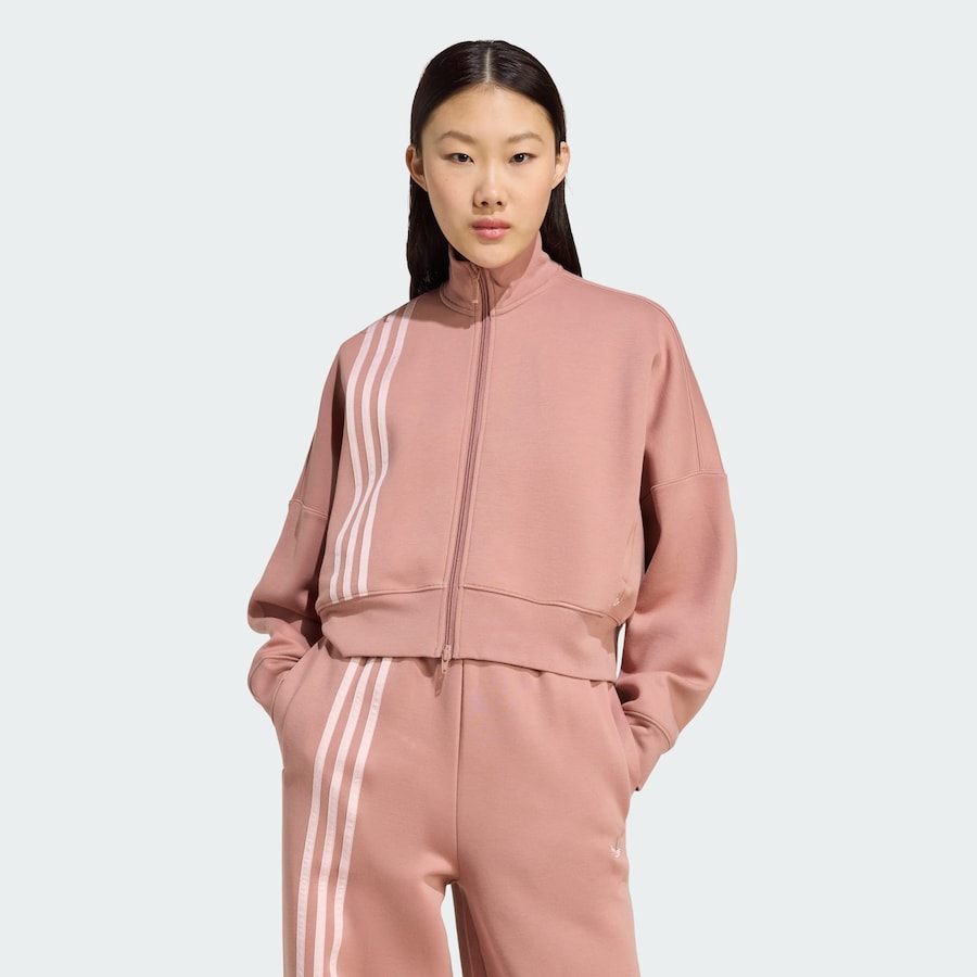 Толстовка с капюшоном на молнии ADIDAS ORIGINALS Off Placed 3-Stripes Zip, Pitaya/Pastel Pink — фото 2