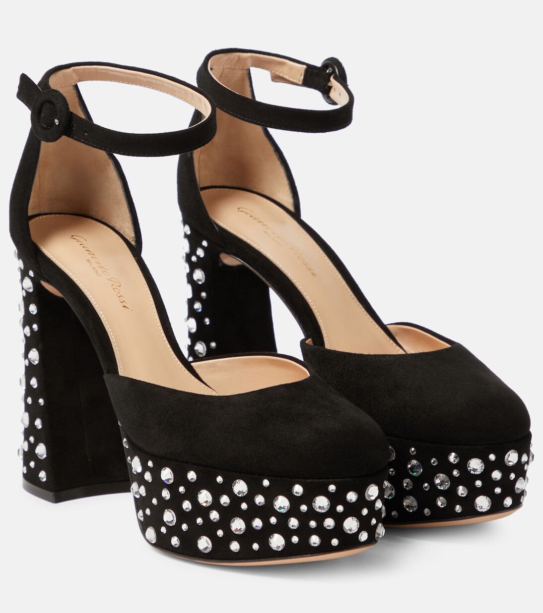Замшевые туфли на платформе crystal holly d'orsay Gianvito Rossi, черный