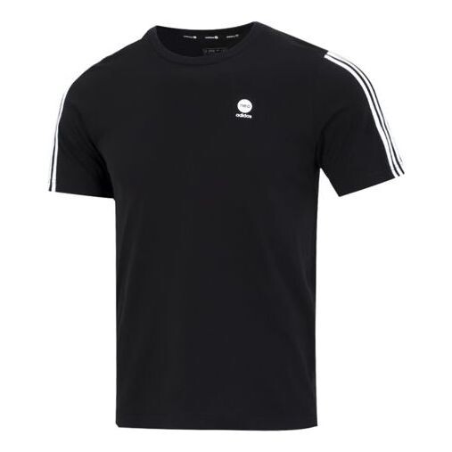

Футболка Men's adidas neo Solid Color Stripe Logo Athleisure Casual Sports Round Neck Short Sleeve Black T-Shirt, черный
