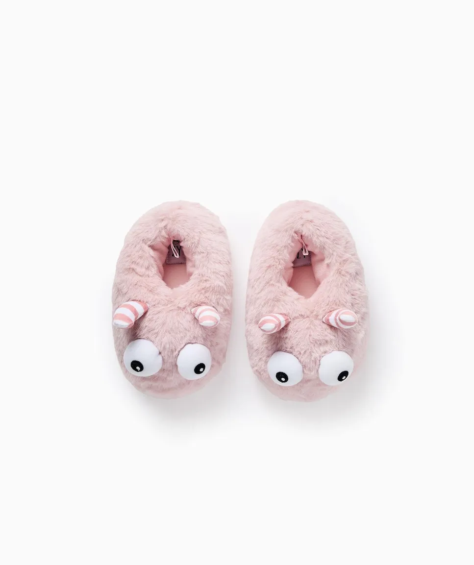 

Домашние закрытые тапочки для девочки из флиса с 3D деталями Zippy, розовый