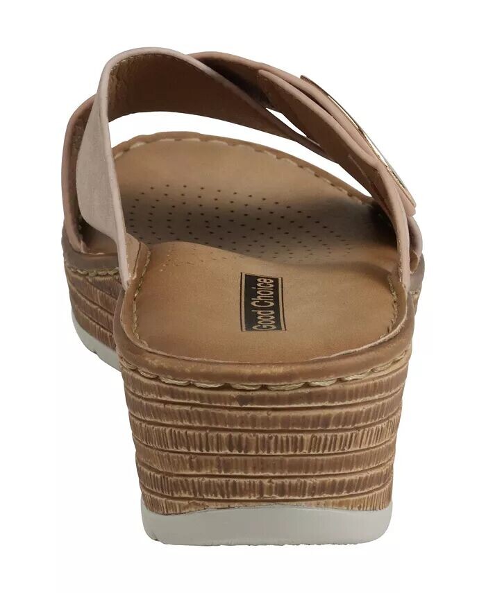 Женские босоножки на танкетке без шнуровки с перекрестными ремешками GC Shoes, розовый — фото 3