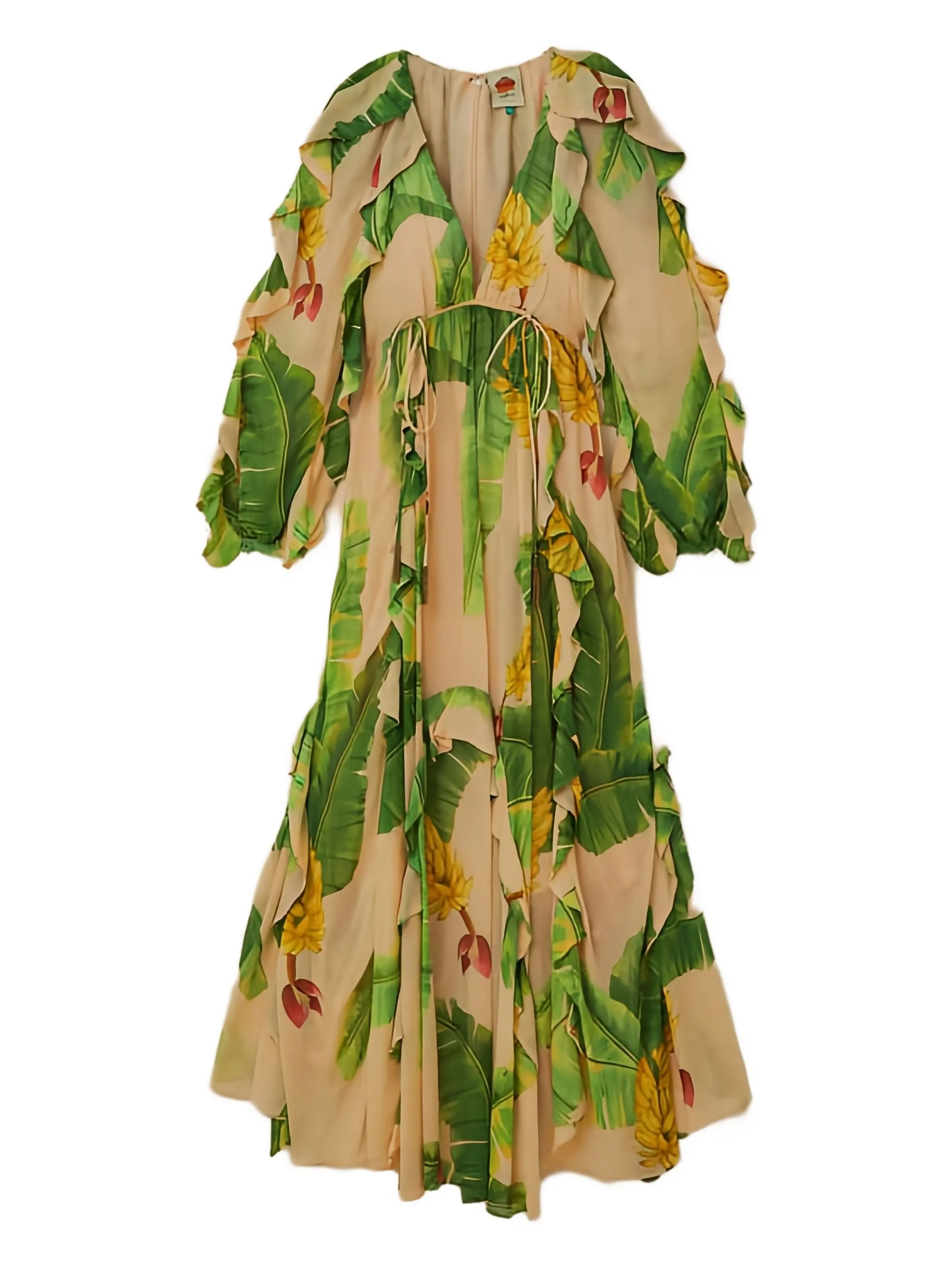 

Платье макси с оборками и принтом Farm Rio, бежевый