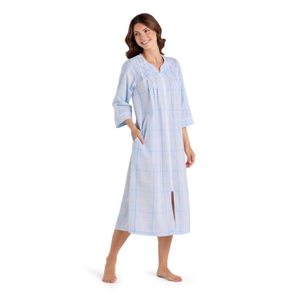

Маленький длинный халат на молнии из сирсакера Miss Elaine Essentials, цвет blue mint check