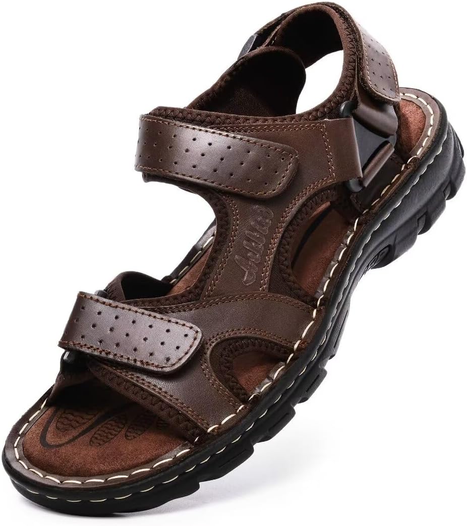 

Мужские сандалии Arkbird, закрытый носок, кожаные рыбацкие для прогулок на открытом воздухе и спорта, летние, Coffee-221