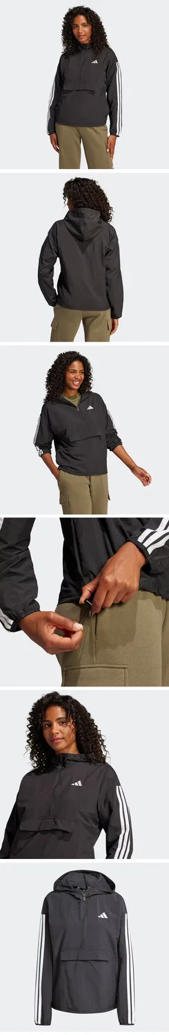 Женский тканый ветрозащитный анорак Adidas Essential 3S Lifestyle, чёрный — фото 4