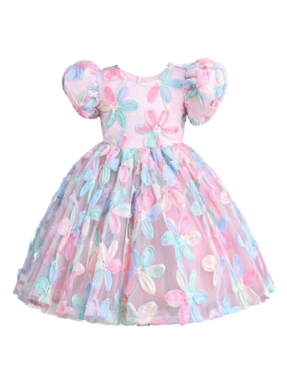 

Платье из тюля с цветочной аппликацией Mimi Tutu, розовый