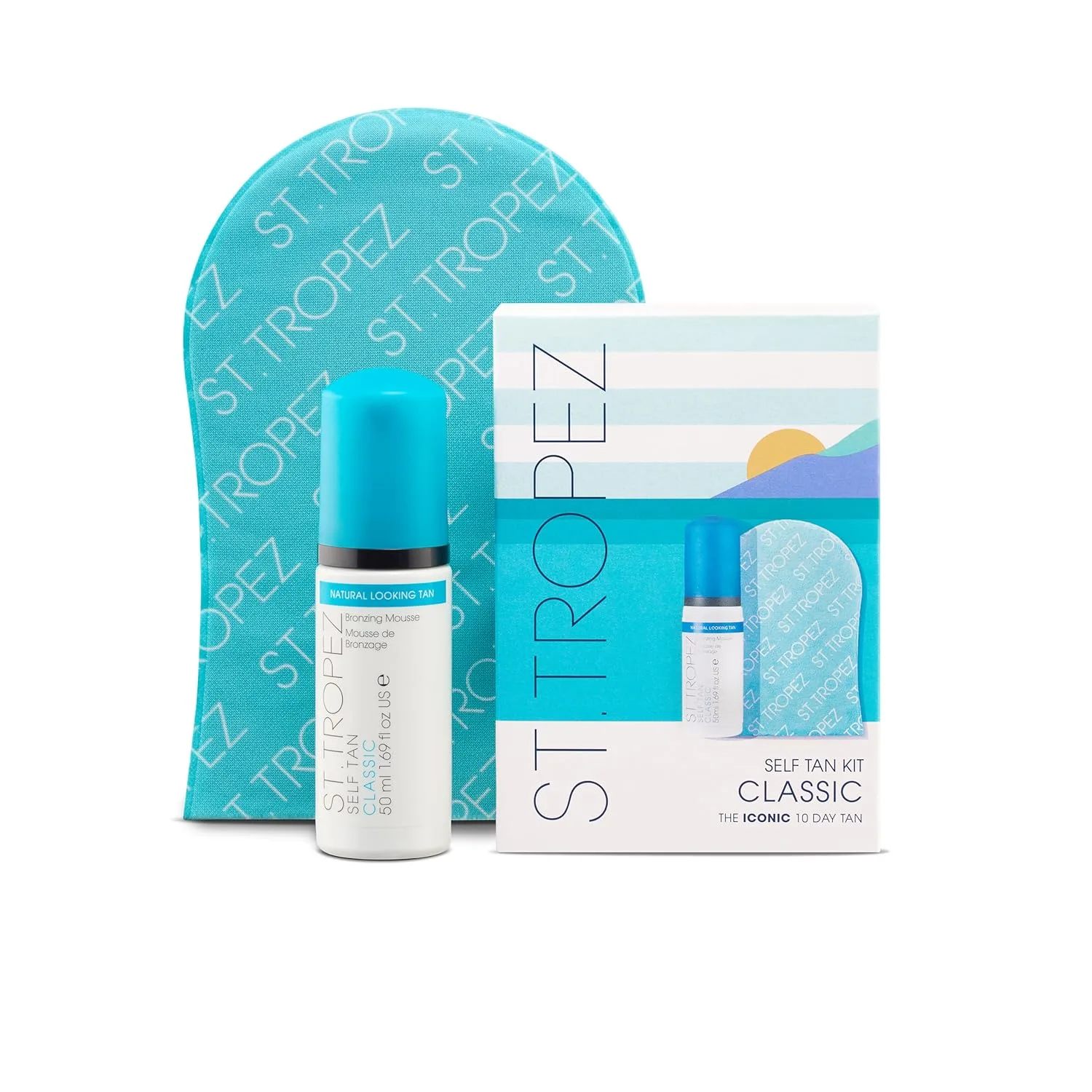 Мини-набор для автозагара St.Tropez Self Tan Classic: бронзирующий мусс и рукавичка-аппликатор для автозагара, ровный и естественный цвет, веганский продукт. 50 мл (1 шт.)