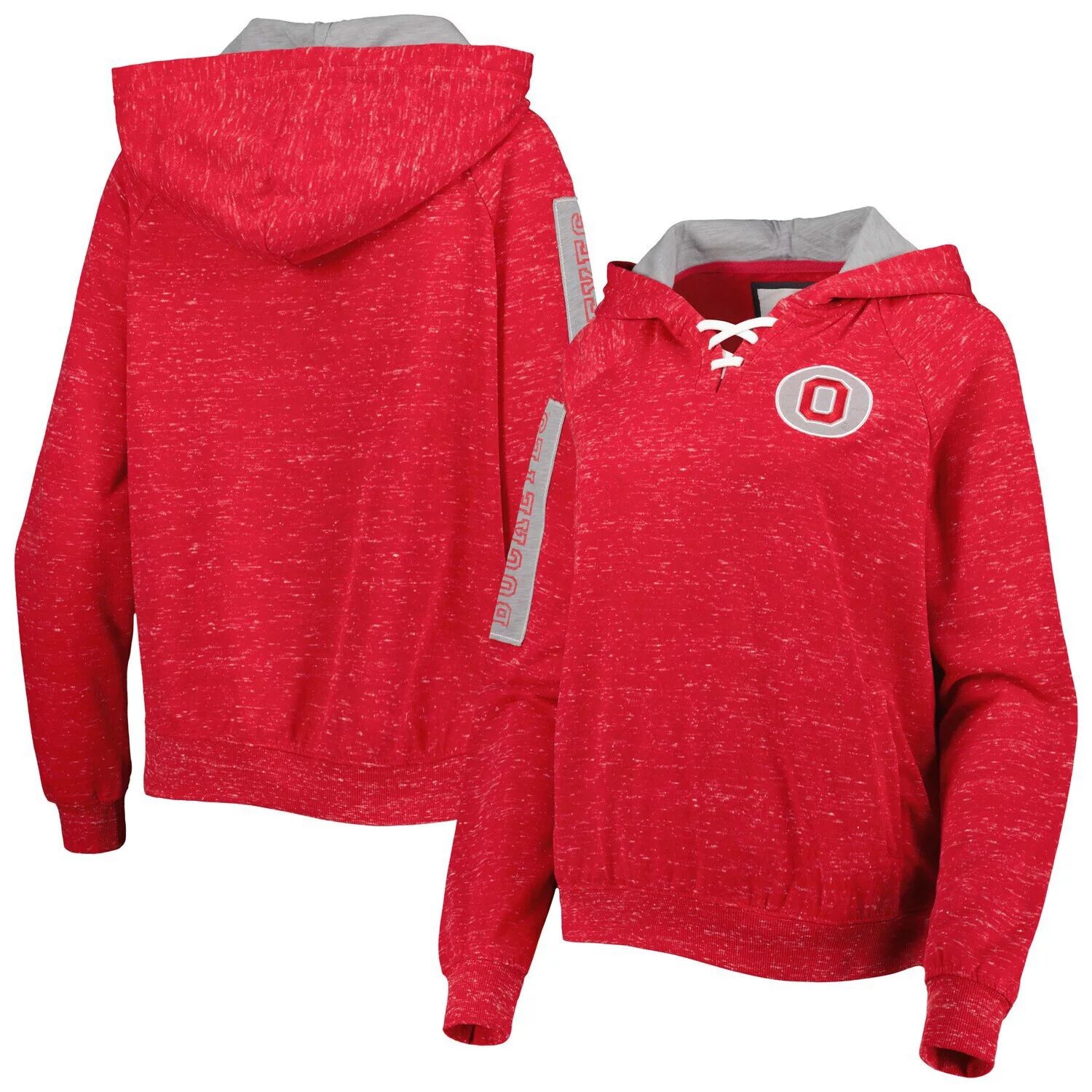 

Женская толстовка с капюшоном Colosseum Scarlet Ohio State Buckeyes The Devil в крапинку и кружевной планкой реглан Colosseum