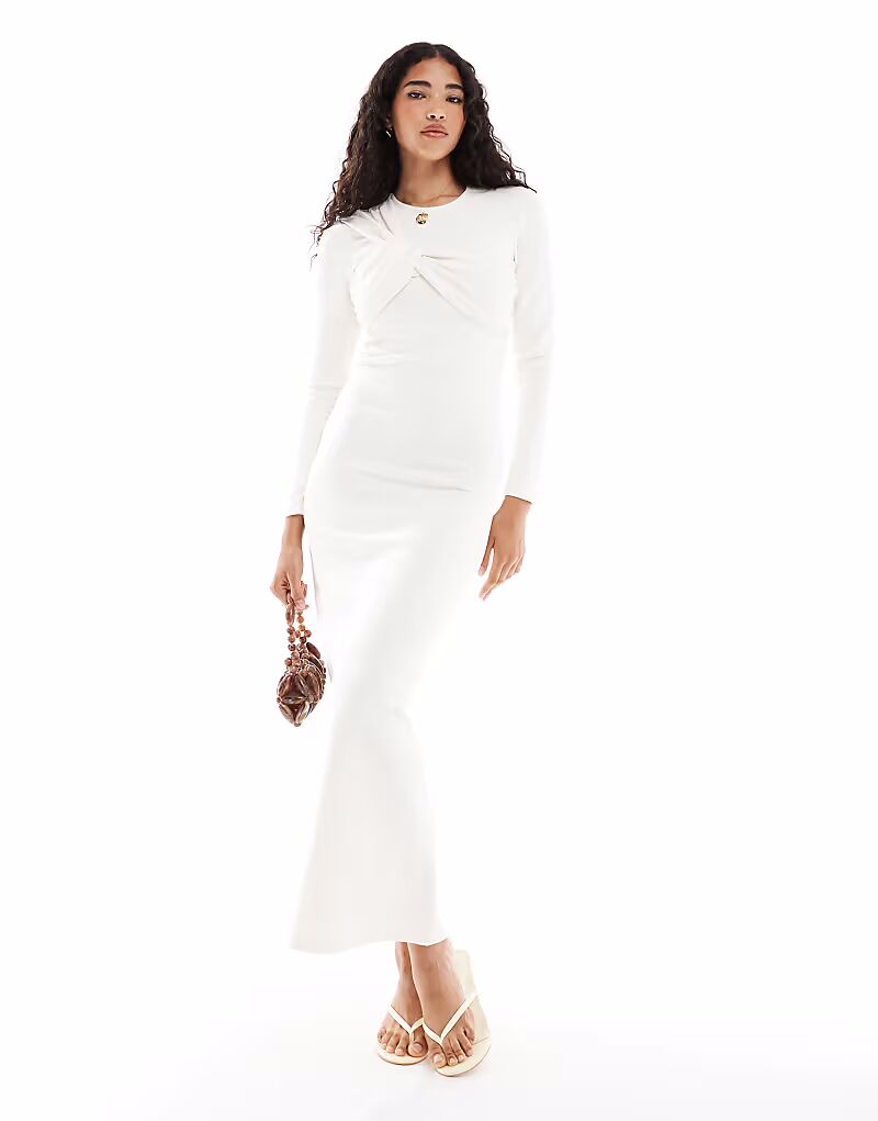 

Асимметричное платье макси с драпировкой на груди в цвете кремовый 4Th & Reckless