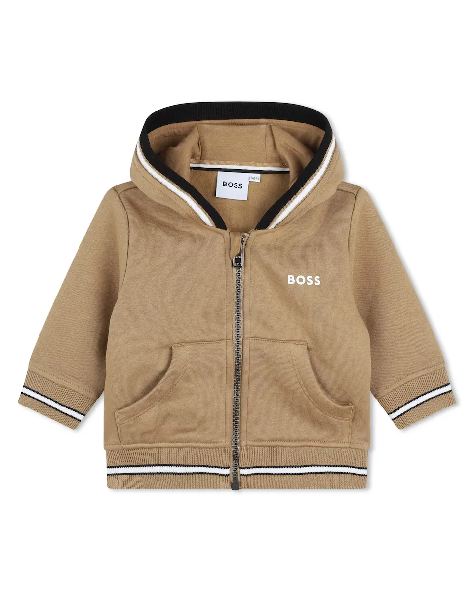 

Толстовка с капюшоном на молнии для мальчика BOSS Kidswear, светло-коричневый