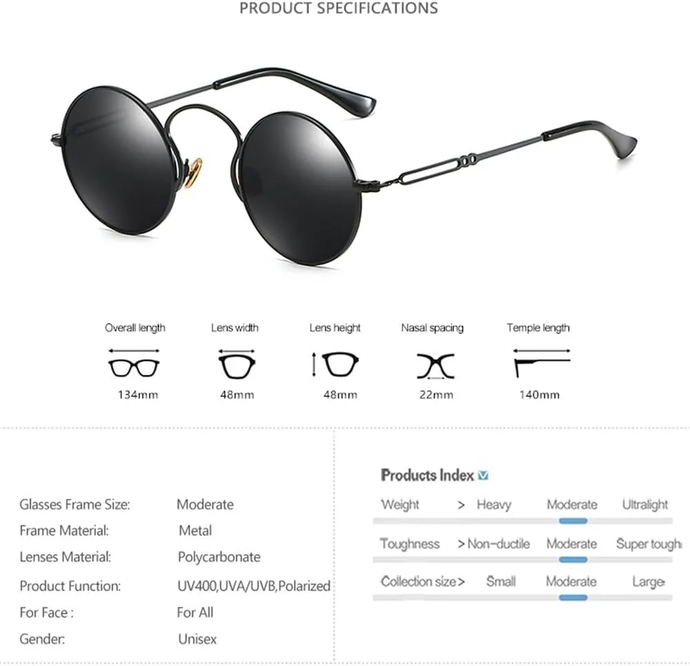 

Модные маленькие круглые поляризованные солнцезащитные очки для мужчин и женщин, стильные зеркальные линзы, ажурная дужка, ретро-дизайн KTUCN, Gun Blackgrey