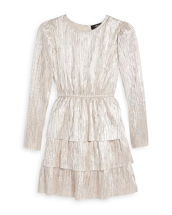 

Длинное платье для девочек с металлизированным плиссированным верхом и рукавами - для детей постарше - эксклюзивная модель Aqua, золотой