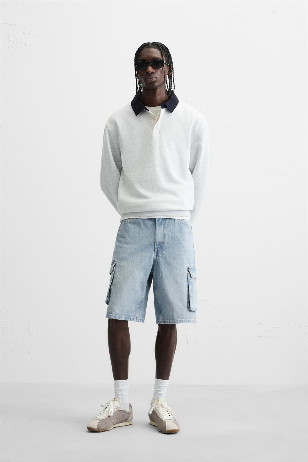 

Джинсовые шорты-карго-бермуды ZARA, светло-синий