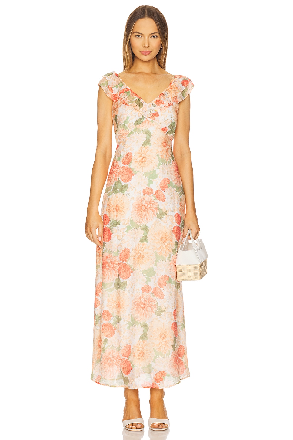 

Макси-платье с рюшами Aida Minkpink, apricot floral