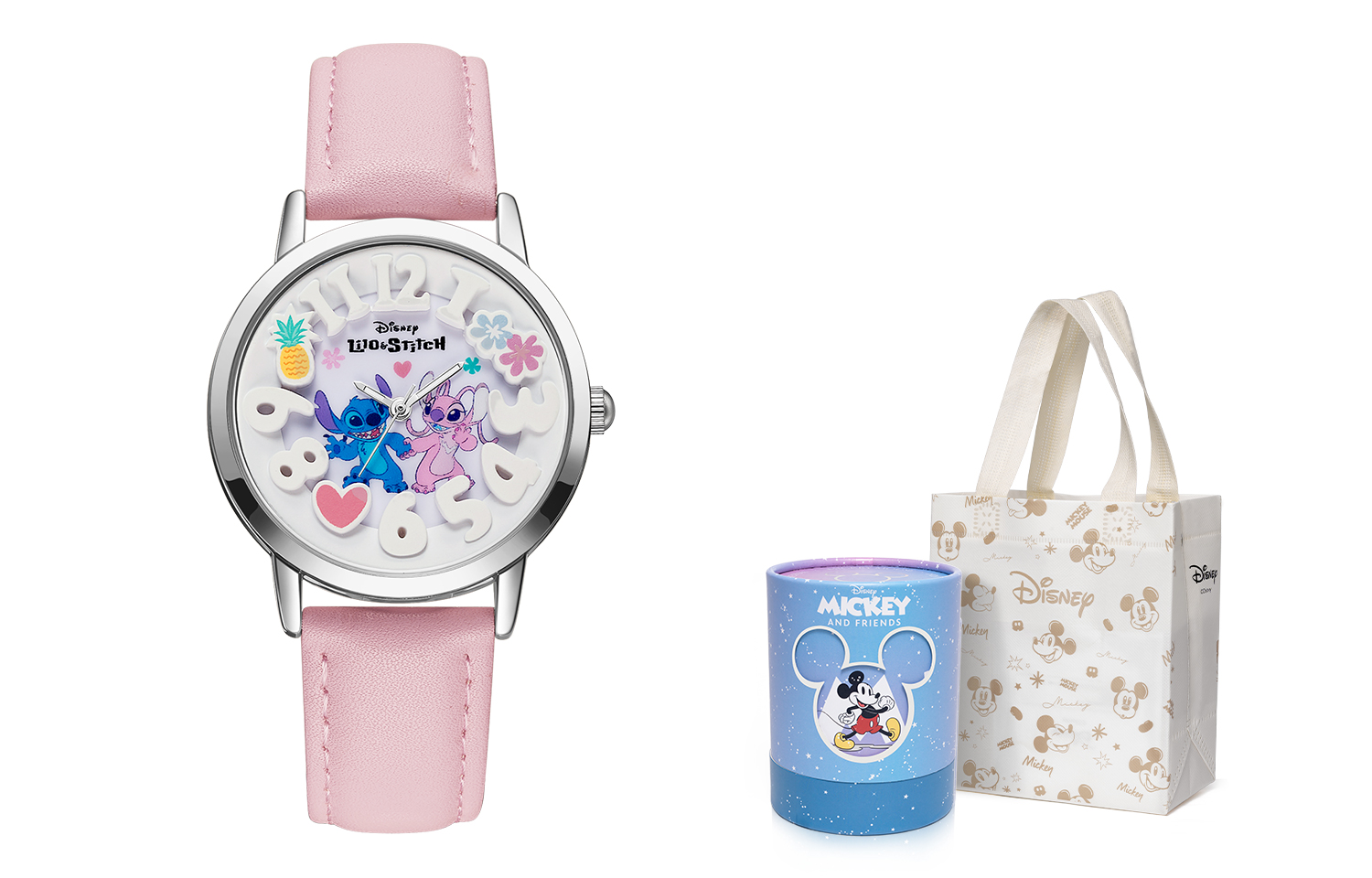 

Disney Часы Stitch Series Quartz Movement Leather Strap Watch Women's Watch White Dial