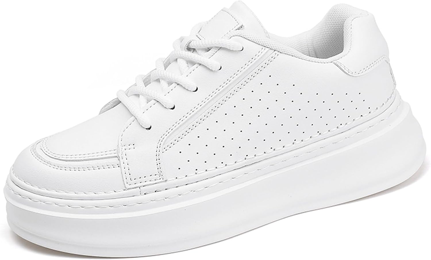 

Мужские кожаные кроссовки на шнуровке с платформой и скрытой ходовой частью, дышащие, мягкие, с округлым носком, легкие, противоскользящие, для повседневной носки, путешествий, работы в офисе, вождения и активного отдыха на улице Houdbdol, белый