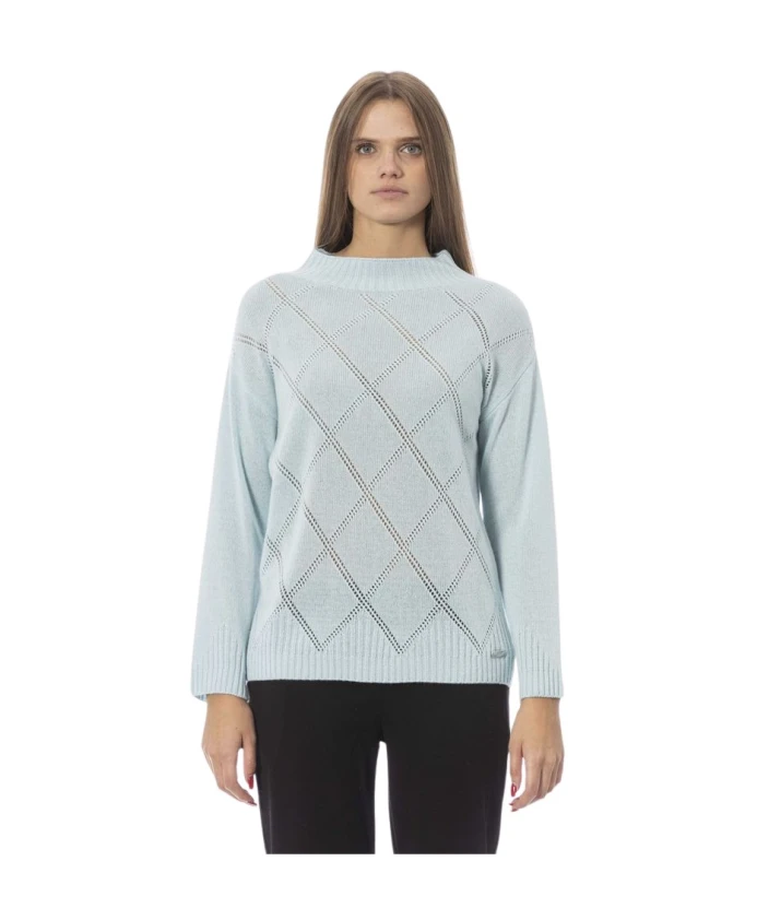 

Стильный светло-голубой свитер с вырезом «вулкан». Baldinini, синий