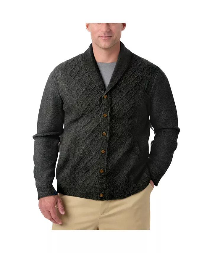 

Большой и высокий кардиган с мягким вязаным кабельным узором и воротником-шалью Kingsize, черный