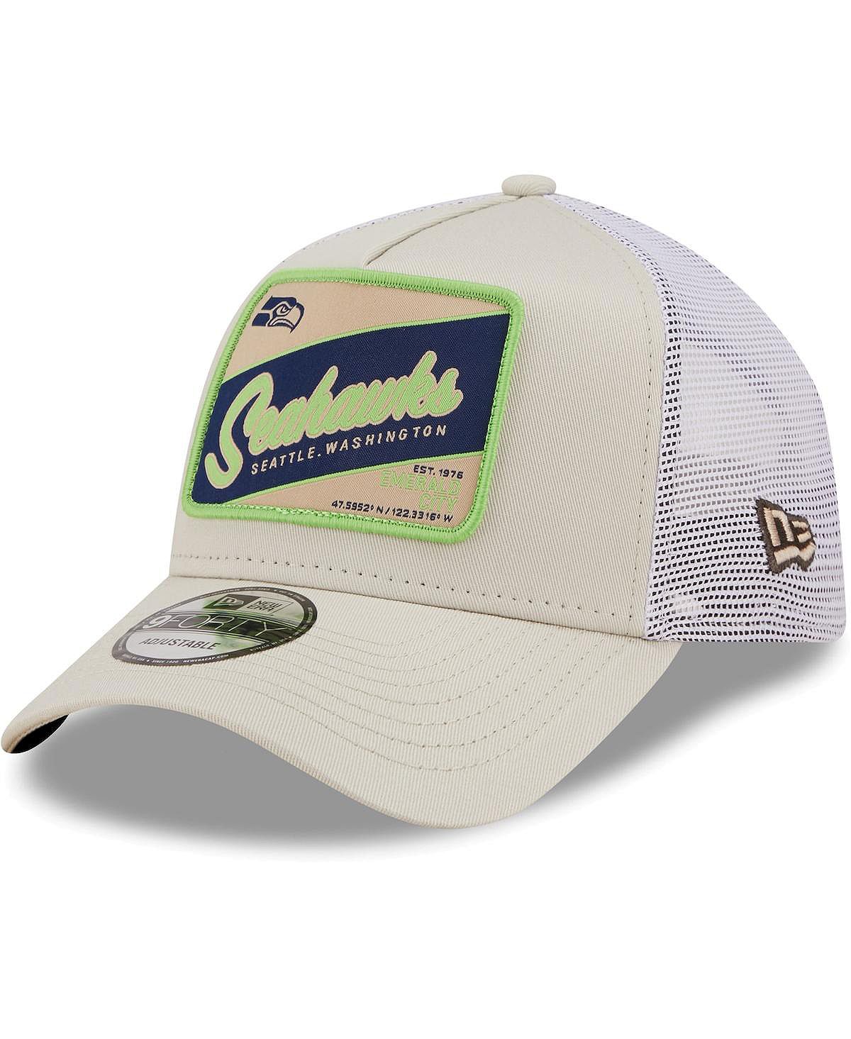 

Мужская кепка цвета хаки, белого цвета Seattle Seahawks Happy Camper A-Frame Trucker 9FORTY Snapback New Era