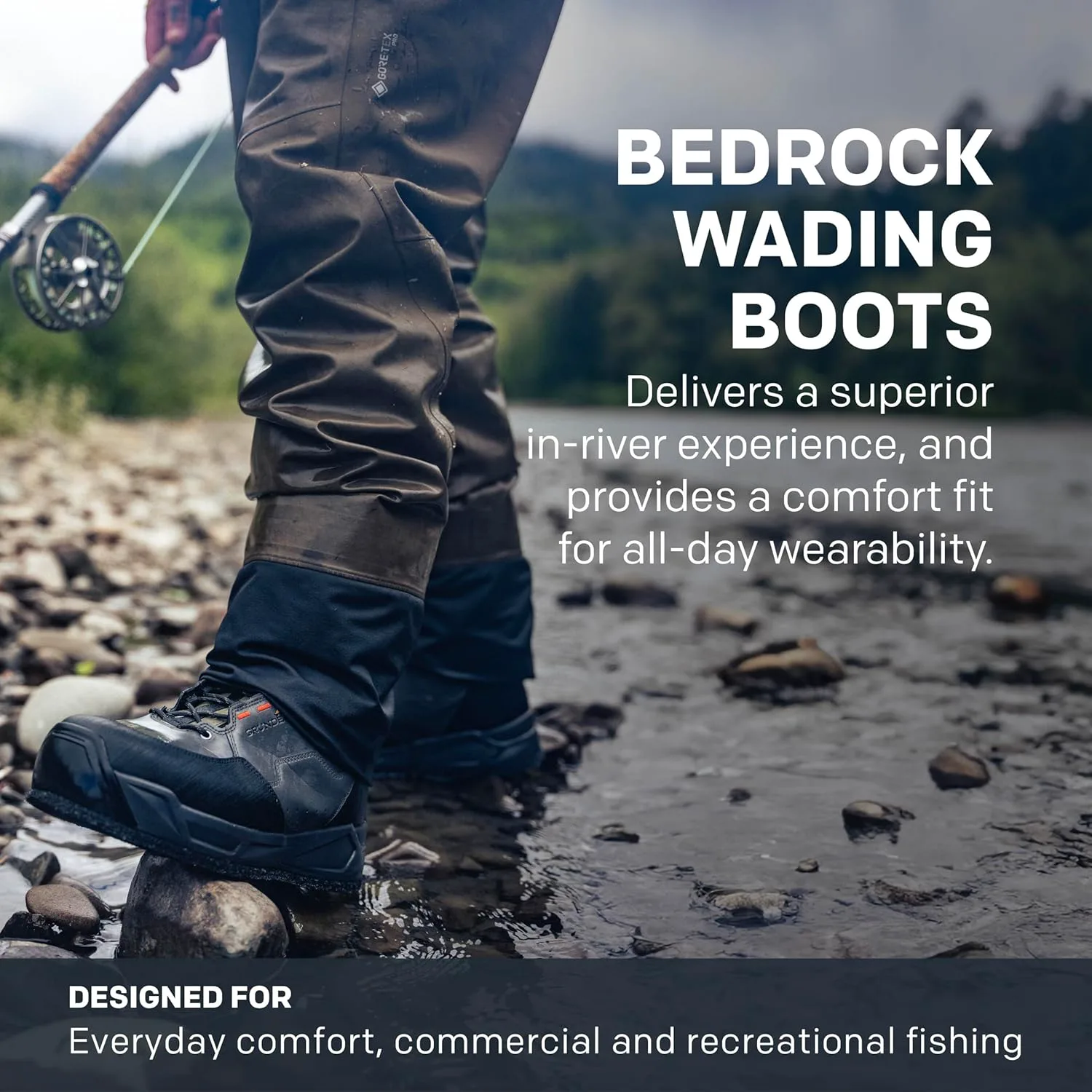 Сапоги для хождения по воде Grundens Bedrock - с резиновой подошвой, водонепроницаемые рыбацкие ботинки, совместимы с шипами, противоскользящие водные туфли Grundéns — фото 3