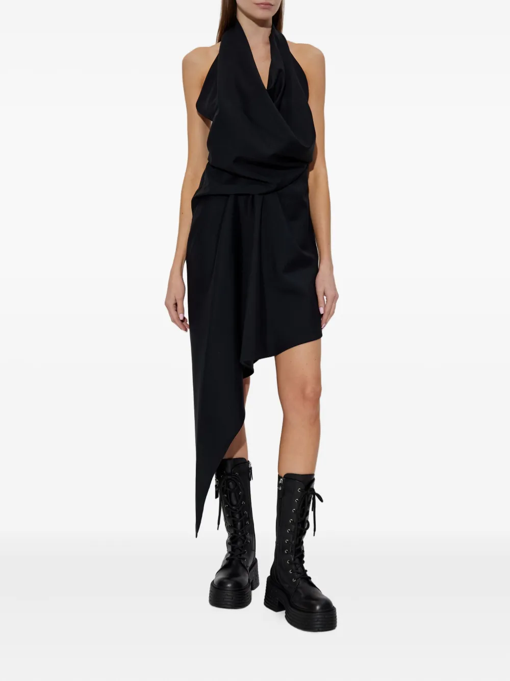 Платье мини асимметричного кроя с вырезом халтер Alexander Wang, черный — фото 2