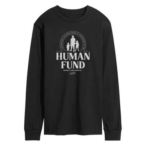 

Мужская футболка с длинным рукавом и принтом «Seinfeld the Human Fund» Licensed Character, черный