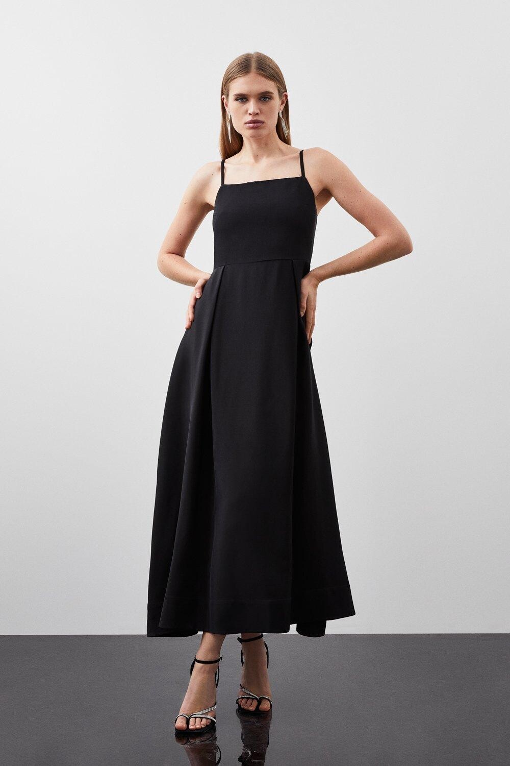 

Платье миди с пышной юбкой из полированной вискозы Karen Millen, черный