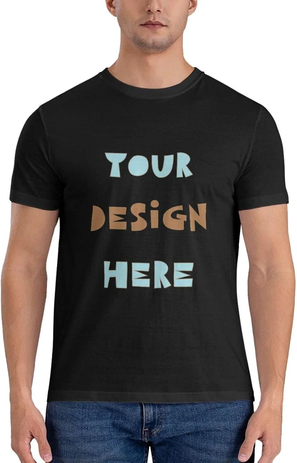 Футболка с принтом, хлопок, Custom, Black
