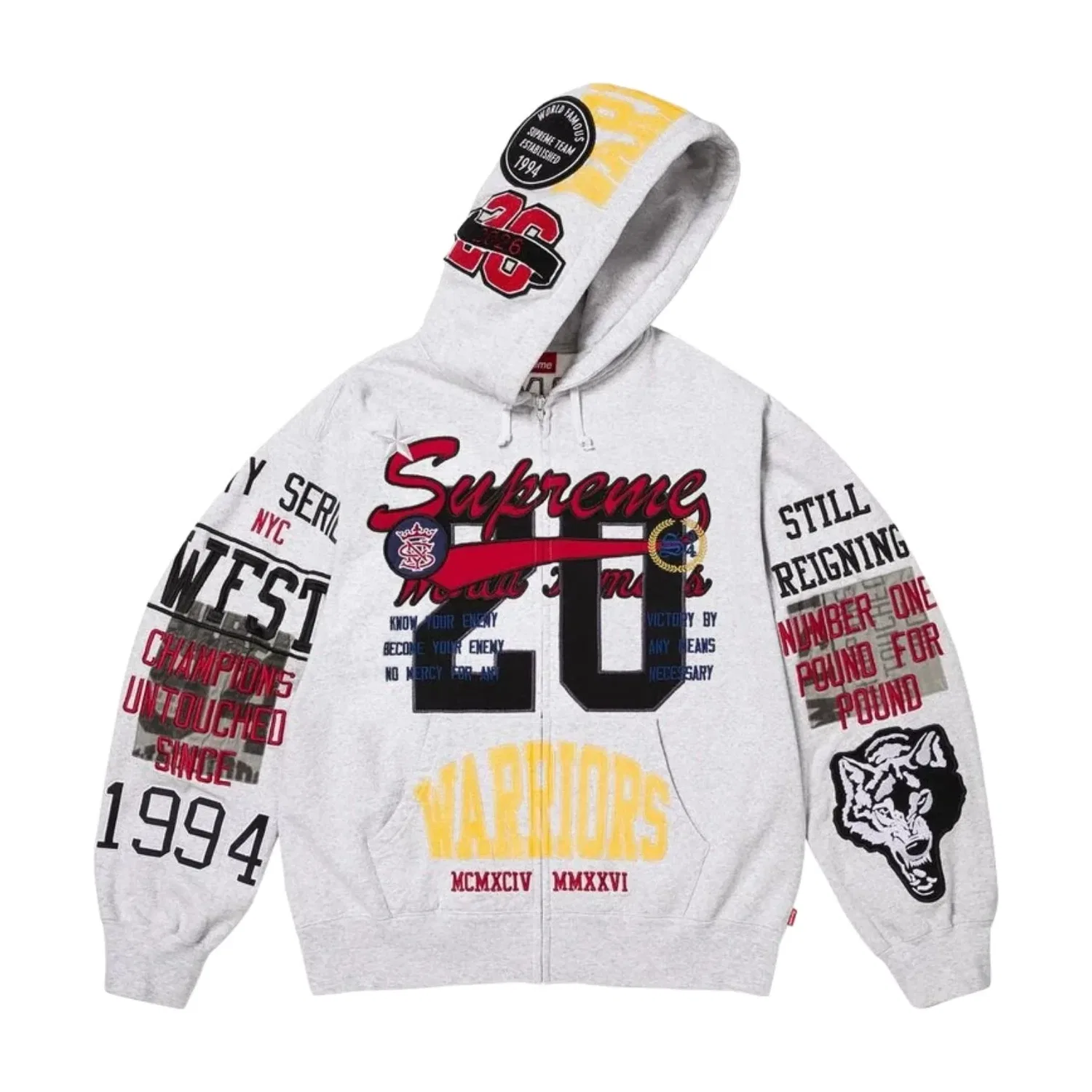 Толстовка Supreme SS26 Warriors с аппликацией и застежкой-молнией, цвет «Пепельно-серый» SUP-SS26-212-GRY — фото 2