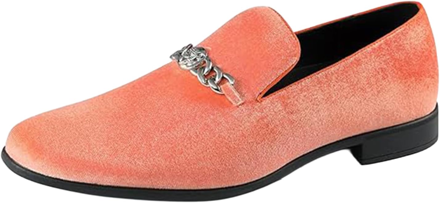 

Мужские лоферы Amali Velvet Slip-On с львиным декором, тапочки для смокинга, лоферы с металлической цепочкой, оранжевый